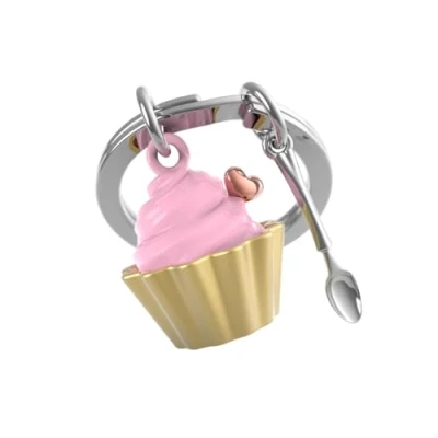 Image of O meta[l]morphose METALMORPHOSE Strawberry Cupcake Keyring Gift for Men, Women&#039;s Gift, Pink, One Size