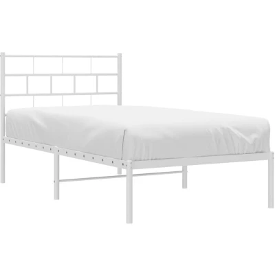 Image of vidaXL Metal Bed Frame without Mattress with Headboard White 90x200cm