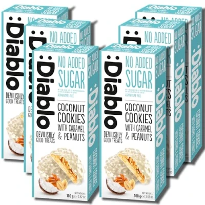 Image of Diablo No Added Sugar Coconut Cookies With Caramel &amp; Peanut 100g (Pack Of 6)