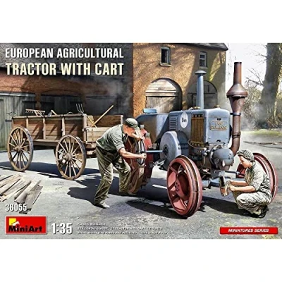 Image of Miniart MIN38055 1:35 European Agricultural Tractor w/Cart Scale Model kit, Molded Color