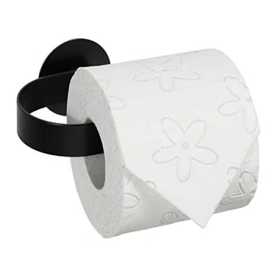Image of Relaxdays Toilet Paper Holder without Drilling, Stainless Steel, Matt, Self Adhesive, HxWxD: 5.5 x 15.5 8.5 cm, Black, 70% 30% aluminium
