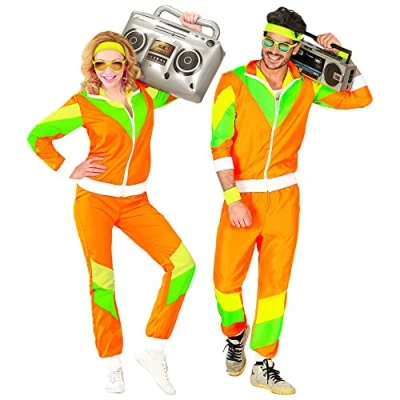 Image of WIDMANN 10171 Adult Costume 80s Tracksuit, Orange/Green/Yellow, S