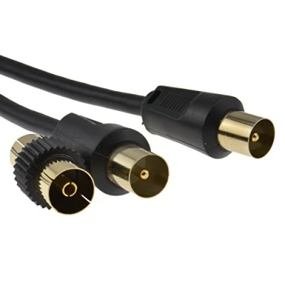 Image of kenable RF TV Freeview Plug to Black Aerial Lead Cable with Coupler 5m [5 metres]