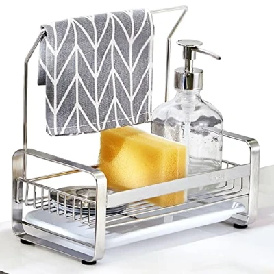 Image of Sponge Holder Kitchen Sink Organizer Caddy Tray Soap SUS304 Stainless Steel