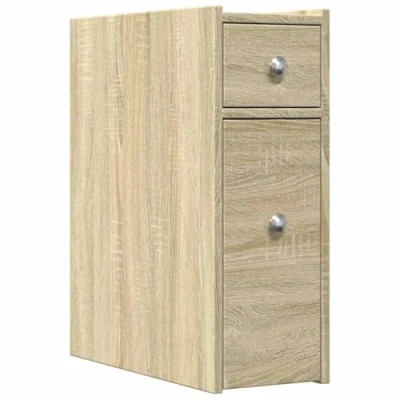 Image of vidaXL Narrow Bathroom Cupboard Slim Sonoma Oak Engineered Wood Cabinet with Wheels 21.5x50x60 cm Ample Storage