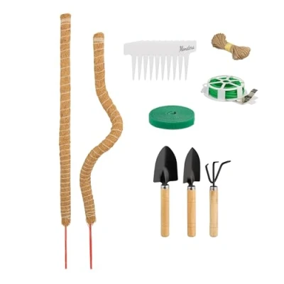 Image of Relaxdays Coconut Sticks in a Set of 2, Flexible Plant Rods, for Monstera, Ivy and more, 65 cm Long, Coir Fibre, Natural, Iron, 30.5 x 16 12.5