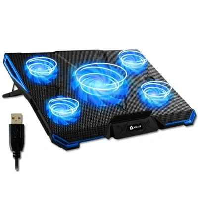 Image of KLIM Cyclone Laptop Cooling Pad NEW 2023 5 Fans Cooler No More Overheating Increases PC Performance and Life Expectancy Ventilated Support for PS5 PS4 White