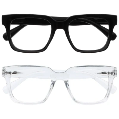 Image of OPULIZE ERA Blue Light Glasses Clear Lens Anti Reflective and Glare 2 Pack UV400 Protection Oversized Frame Computer Screen Black Men Women +0.00