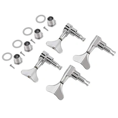 Image of Bass Guitar Tuning Peg, Fishtail Shaped Button Sealed Machine Heads Pegs 2L + 2R Upgrade DIY Parts Accessories(Silver)