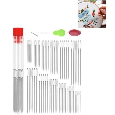 Image of 60 Pcs Stainless Steel Sharp Large Eye Sewing Needles, Assorted Sizes, Handsewing Art Crafts Kit