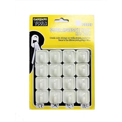 Image of E FAST CE4 16pcs Self Adhesive Hooks, Wall Hanger, Sticky White Hooks for Kitchen, Bathroom, Towel, Robe, Coat