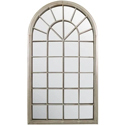 Image of MirrorOutlet Milton manor Rustic Multi Panel Arched Window Garden Outdoor Mirror 5ft3 x 3ft 160cm 91cm, GMA022 M, Brown