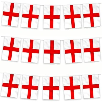Image of 19.7ft/6m Fabric St Georges England English Bunting Polyester Banner 20 Flags For Street Party Euro Cup Football Rugby Cricket World Decoration