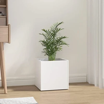 Image of vidaXL White Planter Box, 40x40x40 cm, Engineered Wood, Square Indoor Plant Pot, Space efficient with Assembly Manual Included, Perfect for Living Room, Bedroom, and Office