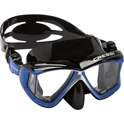 Image of Cressi Unisex&#039;s Liberty Quattro Panoramic View 4 Tempered Glass Lens Premium Scuba Snorkeling Mask, Black/Saphire/Silver, One Size,DS465025