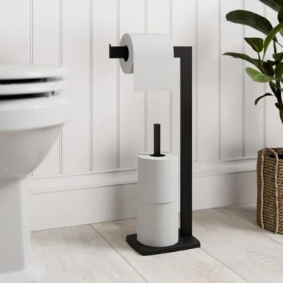 Image of ARCHITECKT® Black Square Freestanding Toilet Roll Holder Bathroom Accessories Paper