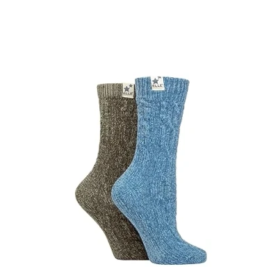 Image of Elle Womens Soft and Cosy Cable Knit Chenile Boot Socks in a Multipack of 2 for Walking, Hiking the Outdoors Size 4 8 (as8, numeric, numeric_4, numeric_8, regular, Moonlight Blue)