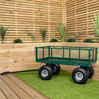 Image of Heavy Duty Green Metal Garden Festival Cart Truck Trolley Wheelbarrow