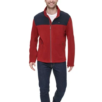 Image of Tommy Hilfiger Men&#039;s Lightweight Polar Fleece Jacket, Navy/Red, S