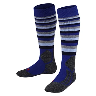 Image of FALKE Unisex Kids SK2 Intermediate Stripes K KH Wool Warm Thick 1 Pair Skiing Socks, Blue (Yve 6714), 6 8.5