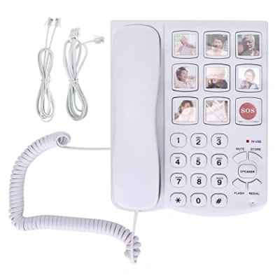 Image of DWMD Big Button Corded Phone, Photo Memory Landline Phone with Speed Dialing &amp; Handsfree Speakerphone, Large Amplified for Seniors, Elderly, Alzheimer&#039;s, Dementia, Hearing Impaired (White)