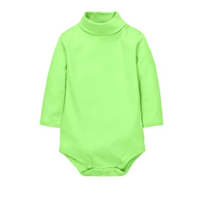 Image of CuteOn Baby Boys Girls Solid Color Basic Turtleneck Cotton Bodysuit Jumpsuit Green 9 Months
