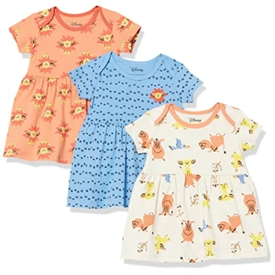 Image of Amazon Essentials Disney Marvel Star Wars Princess Baby Girls&#039; Dresses, Pack of 3, Lion King Play Eat Roar, 24 Months