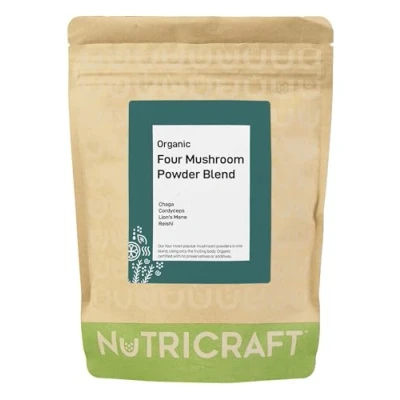 Image of NutriCraft Organic Four Mushroom Blend Powder 250g Lion&#039;s Mane, Reishi, Cordyceps, Chaga, Vegan, Immune Support, Energy &amp; Brain Health, No Additives or Preservatives