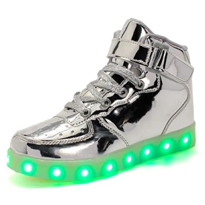 Image of Unisex Women Men LED Light up Shoes7 Colors Flashing Trainers High top USB Charging Sneakers for Boys and Girls,Kids Energy Lights (Silver, 11)
