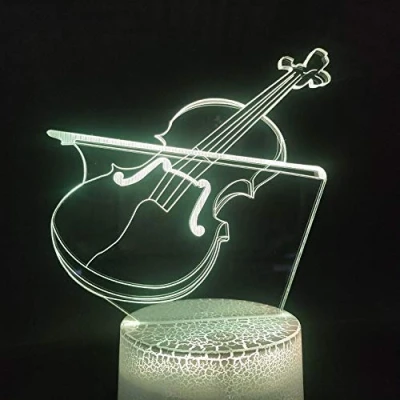 Image of HPBN8 Ltd Optical Illusion 3D Violin Night Light USB Powered Touch Switch Decor Table Desk Lamps 7 Color Changing Lights LED Lamp Xmas Home Love Brithday Children Kids Toy Gift
