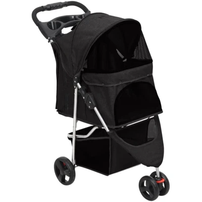 Image of vidaXL Folding Dog Stroller Black 80x46x98 cm Oxford Fabric