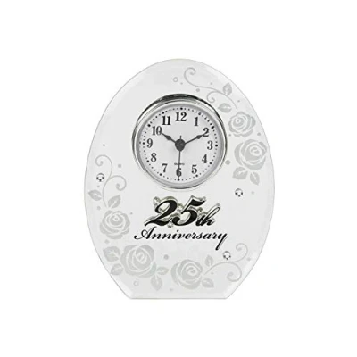 Image of Shudehill Giftware 25th Silver Wedding Anniversary Mirrored Clock Gifts, 17cm x 13cm