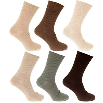 Image of Mens Bamboo Super Soft Work/Casual Non Elastic Top Socks (Pack Of 6) (UK Shoe 6 11, EUR 39 45) (Olive/Beige/Cream)