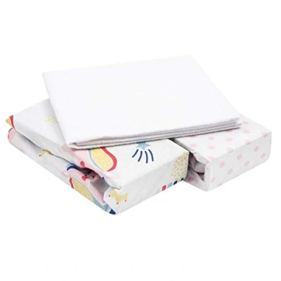 Image of FlyIdeas 3 Pcs Set Bedside Crib Fitted Sheets 90x55 cm 2 &amp; 1 Waterproof Mattress Protector Soft Breathable Compatible with Co Sleeping Next to Me Mattresses 50x90 52x90 and Similar
