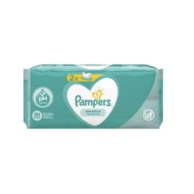 Image of Pampers 81687189 Baby Wipes 104 Pieces (Wet Wipe, Plastic Bag, Girl/Boy, Turquoise, White, Germany, 600 g)