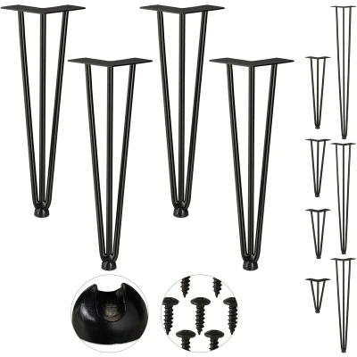 Image of Relaxdays Hairpin Legs, Set of 4, 3 Bars, Metal, Table Support for Shelf and Stool, 40 cm, Black, steel, rubber, 10028069_1126
