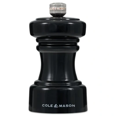 Image of Cole &amp; Mason H233066 Hoxton Black Gloss Salt Mill, Non Corroding Ceramic Mechanism, Compact Grinder with Adjustable Grind, Beech Wood, 104mm, Seasoning Lifetime Mechanism Guarantee