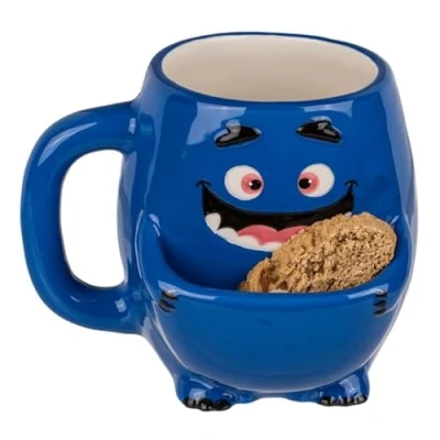 Image of Inevitable Party Cookie Cuddler Dolomite Mug Monster with Holder Compartment Capacity 400ml (Blue)