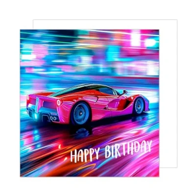 Image of Edition Seidel Premium Square Birthday Card with Envelope Greeting Happy For Her or Him Male Female Dad Son Grandpa Racing Car (GQ199 SW024)