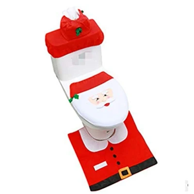 Image of DadaAA Christmas Decoration Novelty Santa Elf Reindeer Snowman Toilet Seat Cover, Tank &amp; Rug Bathroom Set (Santa Claus)
