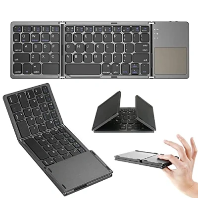 Image of Folding Bluetooth Keyboard, Portable Mini Ultra Slim Wireless Keyboard with Touchpad for iOS, Android, Windows, PC, Tablet, Smartphone Built in Rechargeable Battery