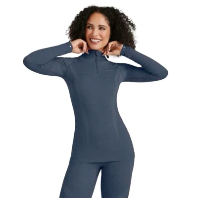 Image of FALKE Women&#039;s Wool Tech High Zip Neck W L/S SH Functional Yarn Quick Dry 1 Piece Base Layer Top, Blue (Capitain 6751), L