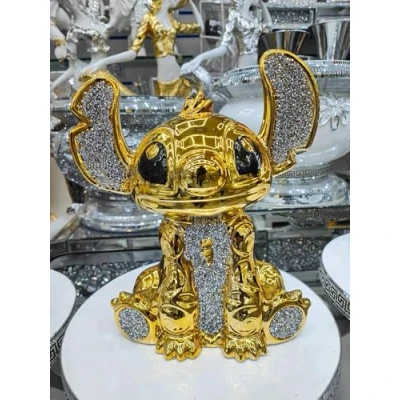 Image of Biznest Bling Crushed Diamond Silver Stitch Ceramic Sparkly Shelf Sitter Ornament Home Decor Best Gift (Gold)