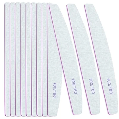 Image of 12 PCS Professional Nail Files 100/180 Grit, Four of Each, Buffer Double Sided Emery Board Manicure Tools for Home and Salon (White)