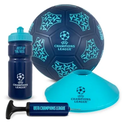 Image of Hy Pro Officially Licensed UEFA Champions League Street Ball Set UCL, Size 5 Playground Soft Ball, Pump, 500ml Reusable Plastic Bottle, 4 Cones, Merchandise, Gift