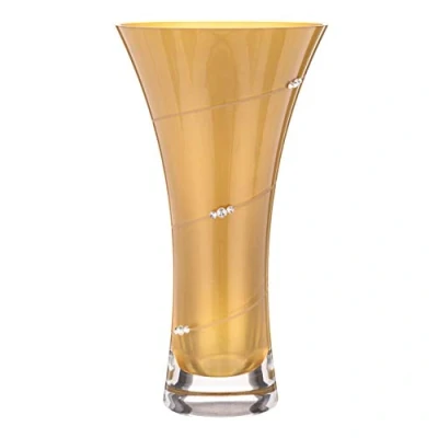 Image of DIAMANTE Swarovski Gold Trumpet Flared Vase with Crystals 25cm