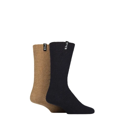 Image of Mens 2 Pair Pringle Recycled Wool Boot Socks Navy / Sand 7 11