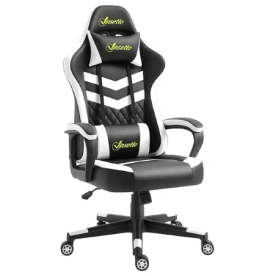 Image of Vinsetto Gaming Chair, Computer Desk Chair with Lumbar Support, Faux Leather Racing Headrest and Swivel Wheels for Home Office, Black White
