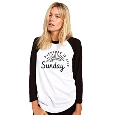 Image of HotScamp Everyday is Like Sunday Women&#039;s Baseball Top White/Black Large