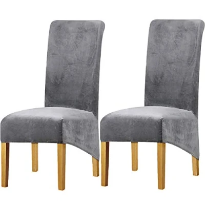 Image of LANSHENG Velvet Dining Chair Covers, Stretch Large Slipcovers for Chairs Set of 2, Washable Removable Kitchen Seat Protector Room (Light Gray, 2)